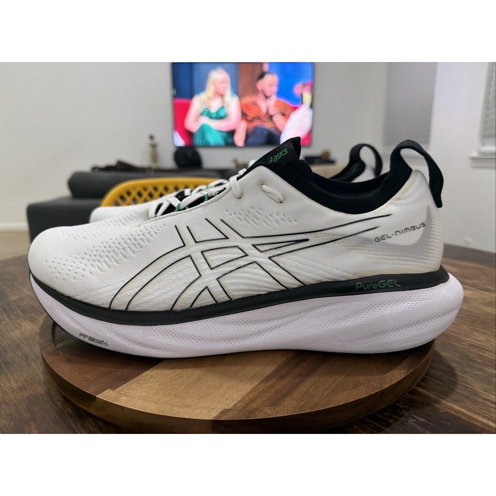 Asics Gel-Nimbus 25 Mens Size 13 Running Shoes White Black Green 1011B547